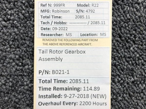 R22 Tail Rotor Gearbox